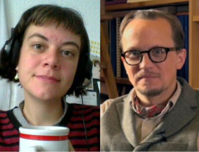 Podcast Folge 13 Enya Unkart mit Kaffeetasse und Prof. Dr. Axel Körner, Foto: privat