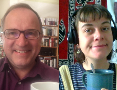 Podcast Folge 10 Prof. Dr. Wolfgang Köck und Enya Unkart mit Kaffeetasse in der Hand, Foto: privat