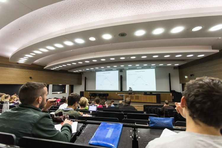 Blick von den Sitzreihen auf die Präsentation vorne, Foto: Christian Hüller 