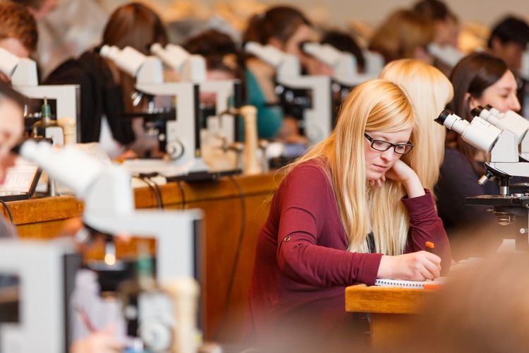 Studentin sitzt im Hörsaal der Medizin, Foto: Christian Hüller 