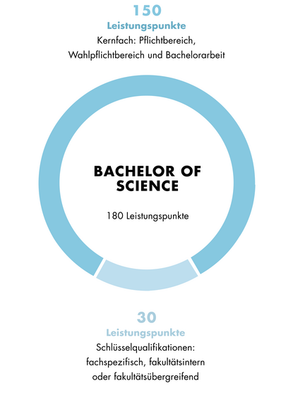 Diese Grafik zeigt den Aufbau des Bachelor of Science Wirtschaftswissenschaften. Der Aufbau ist auch im Textteil beschrieben.