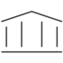 Strichzeichnung: ein Gebäude mit vier senkrechten Strichen, die auf einem waagerechten Strich stehen und darüber sind zwei schräge Striche als Dach angeordnet.