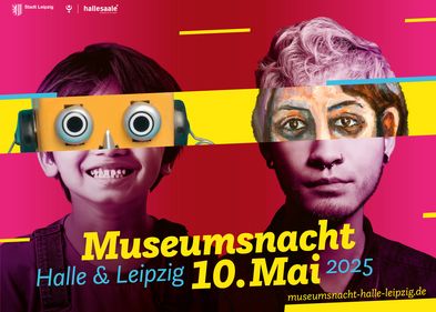 Die Museumsnacht Halle-Leipzig findet 2025 am 10. Mai statt, Foto: Museumsnacht Halle Leipzig Plakat der Museumsnacht Halle-Leipzig