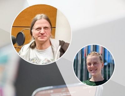 Grafik zum Podcast Auf einen Kaffee mit Prof. Dr. Eduard Werner und Viktoria Rauchhaus, Fotos: Nancy Haustein, Neele Löwenberg / Grafik: Thomas Häse - Universität Leipzig